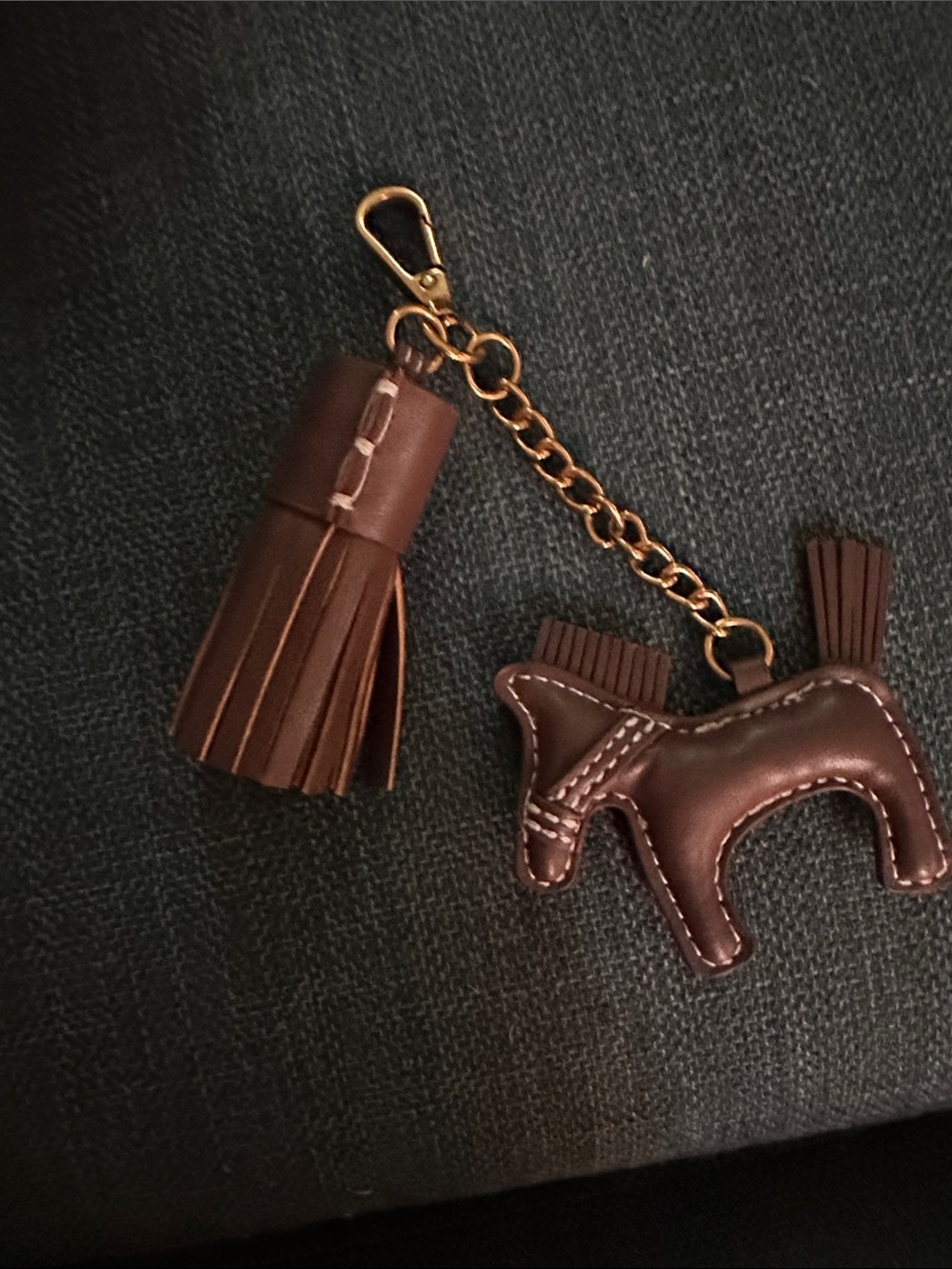 Steve Madden Brown Leather Horse Tassel Keychain